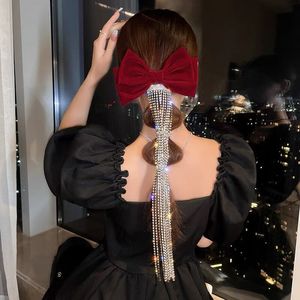 Japan and South Korea a toast to the bride take diamond tassel hair clip hair wine red bowknot ponytail headdress