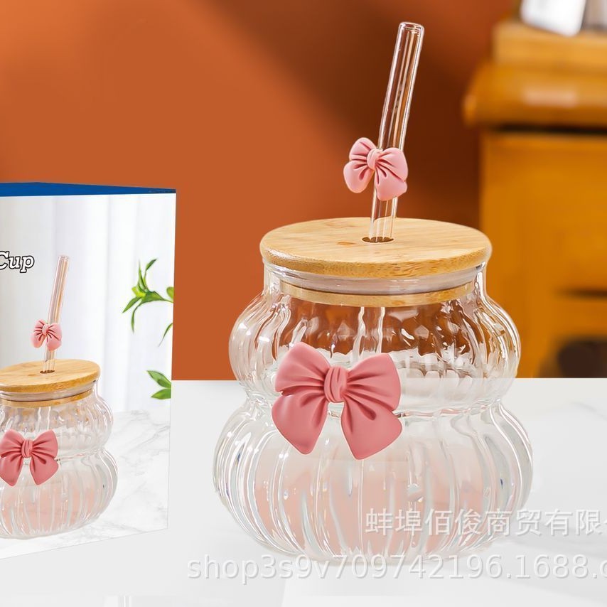 Taza de café de alto valor facial de vidrio transparente con mango de vidrio de alto silicio, taza de paja de hielo de bebidas americanas gordo