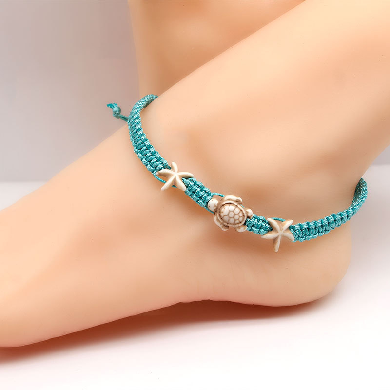 Women's Summer Turquoise Starfish Turtle Bohemian Beach Woven Bracelet_voghion.com