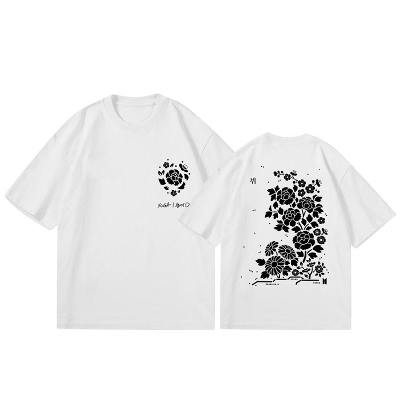 Bulletproof Youth Group Sana Jin Taeheng Agust D soloT Shirt Flower Print Men's and Women's Short-sleeved Summer Shirt