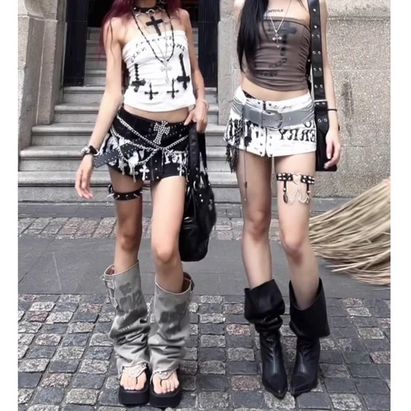 Y2K American Style Hot Girl Denim Skirt Shorts New Sexy Versatile Letter Print Low Waist Gothic Style Outerwear Hot Pants