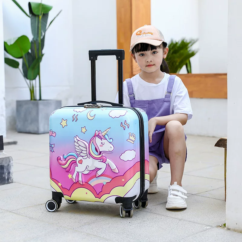 Cartoon universal suitcase on wheels, 3D