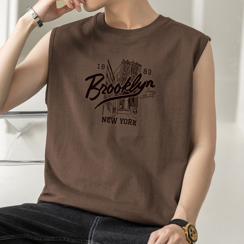 Cotton vest men's summer thin sports waistcoat basketball hurdle fitness outdoor fashion brand printed sleeveless T-shirt Cotton vest men's summer thin sports waistcoat basketball hurdle fitness outdoor fashion brand printed sleeveless T-shirt