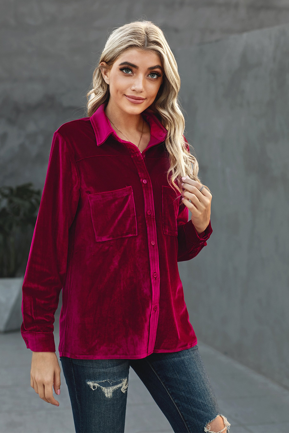 velvet long-sleeved single-breasted shirt  NSSI32109