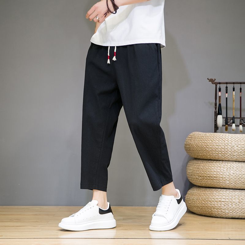Chinese Style Linen Ankle-length Pants Men's Summer Thin Loose Straight Casual Pants Fashionable plus size Cotton and Linen Ankle-length Pants