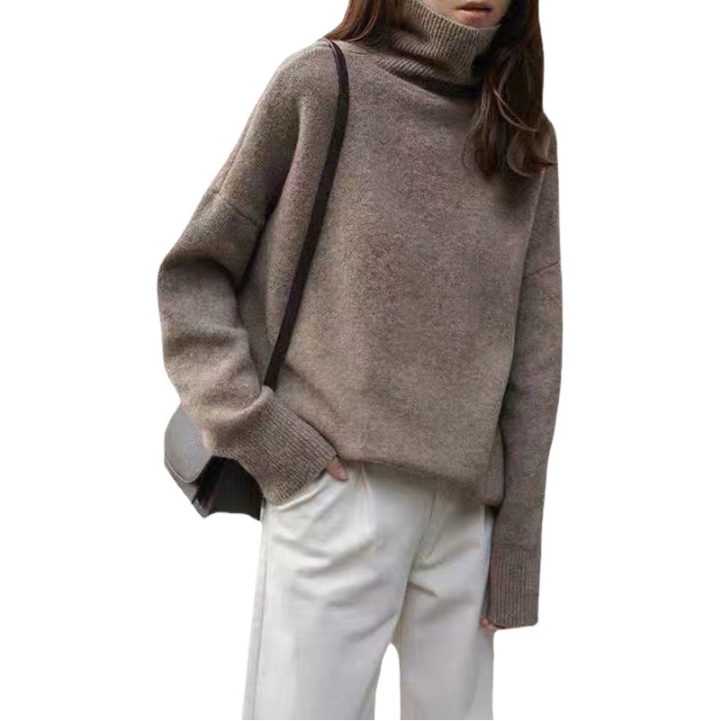 Suéter de cuello alto para mujer, estilo nuevo de otoño e invierno 2025, suéter holgado de punto suave, capa base, estilo europeo y americano