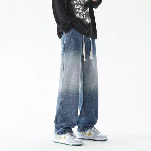 Jeans for boys, trendy casual loose straight-leg wide-leg long pants, American street style work pants
