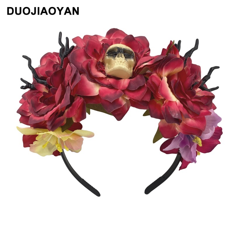 Halloween Flower Headband Day Of The Dead Floral Crown Accessory_voghion.com