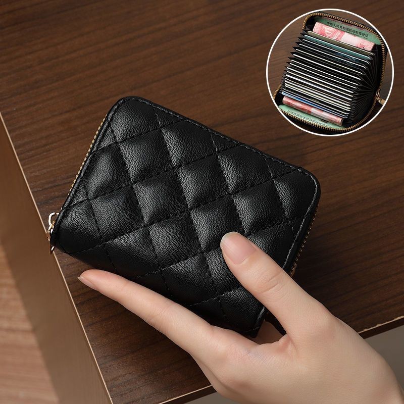 Diamond pattern card holder for women, large capacity, multi-card slots, accordion driver's license, change all-in-one bag, bank card holder, fire protection