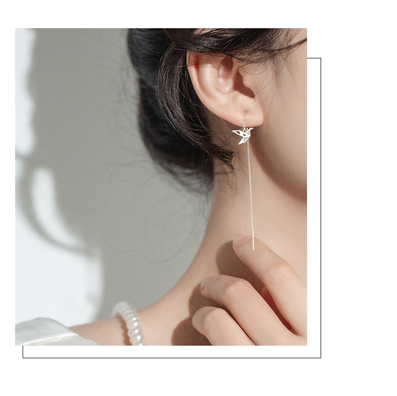 Pendientes de borla de Plata de Ley 925 para mujeres 2021 nuevos pendientes de grúa de papel de moda pendientes largos elegantes pendientes image 1