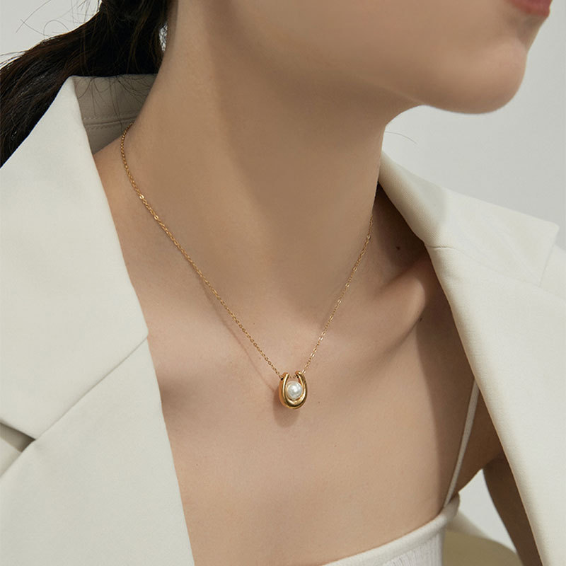 Collier en perles en forme de U, style français, Tianium Seel, simple et haut de gamme, accessoire de luxe discret et élégant._voghion.com