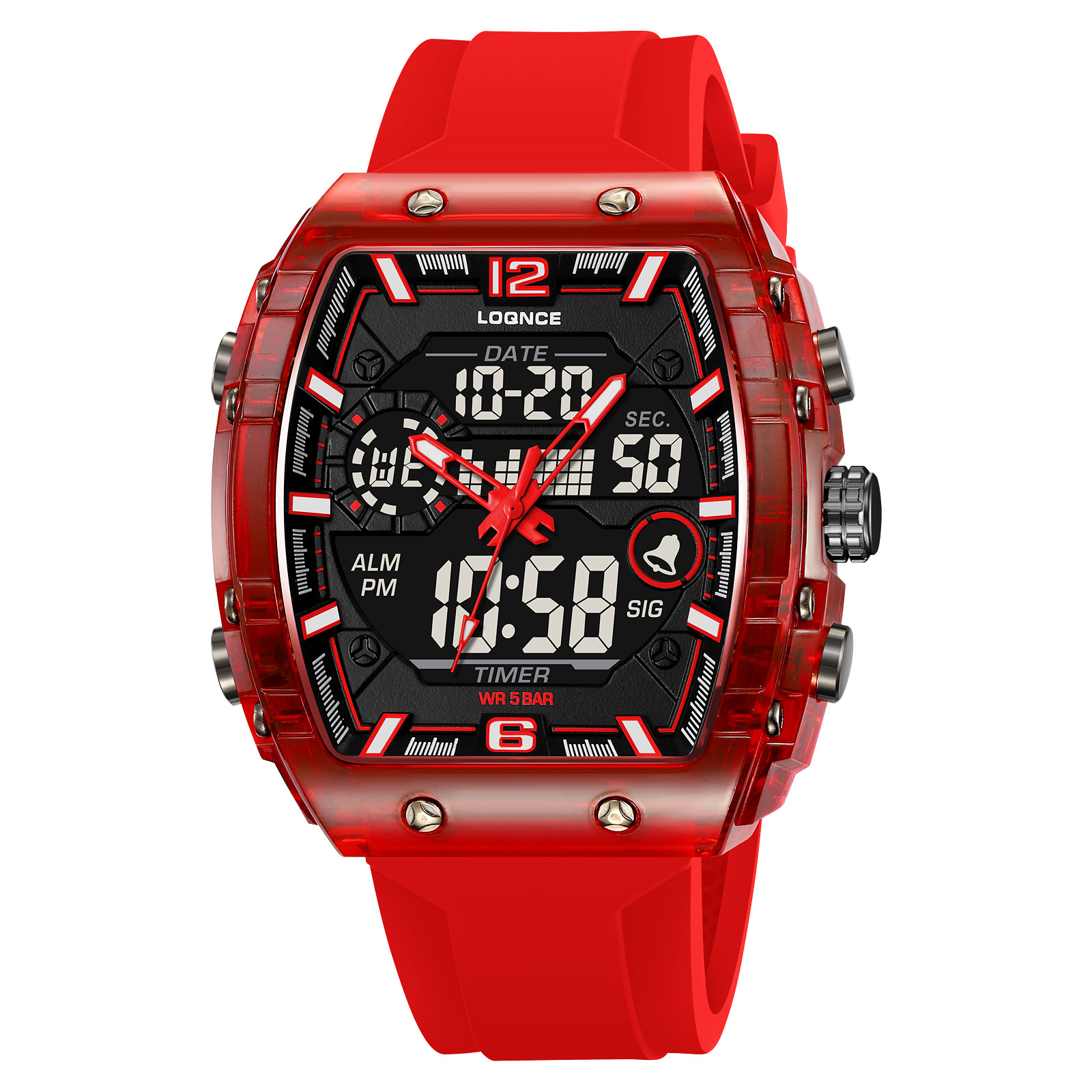 LOQNCE moda digital nocturna electrónica reloj impermeable reloj deportivo para hombres al aire libre reloj estudiante 98003