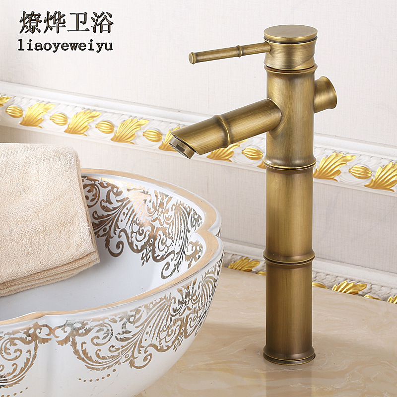 Carefully Selected Antique-Style All-Copper Bamboo Joint Basin Faucet for Bathroom, Hot and Cold Water Washbasin Faucet, Countertop Basin Faucet