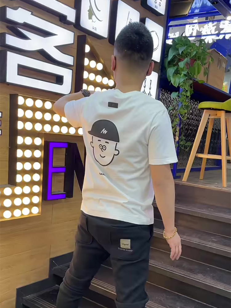 T-shirt à manches courtes et col rond pour hommes, coupe cintrée, tendance, petit garçon imprimé de dessin animé, en pur coton, été_voghion.com