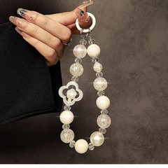 個性創意珠子手提鏈條手腕短掛繩帶夾片手機殼鑰匙扣包包掛件女潮