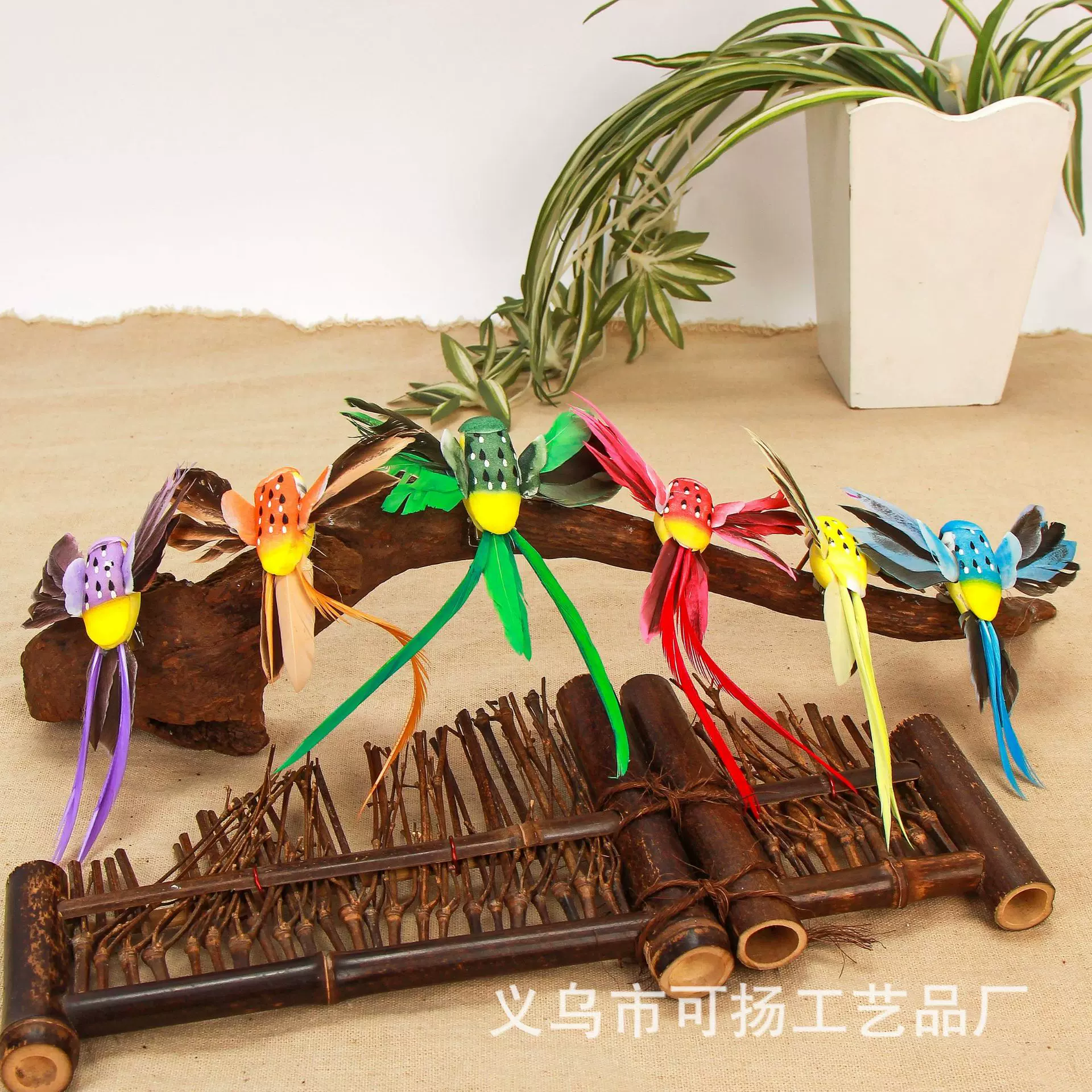 田园仿真羽毛蜂鸟家居摆件庭院园艺景观鸟绿植装饰工艺品批发