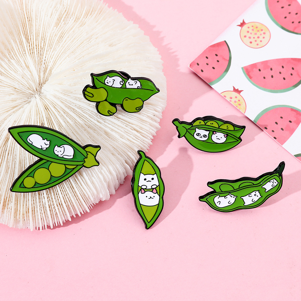 6g Weight Brooches Classification Casual, Daily Occasion Alloy Material Cat, Pea Pattern Unisex Gender Enamel Design Cute Style Cute Pin Cat Pea Alloy Enamel Unisex Brooches 10