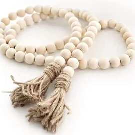 84颗木头珠子流苏园艺荷禾木麻绳装饰品热销16mm欧美跨境出口批发