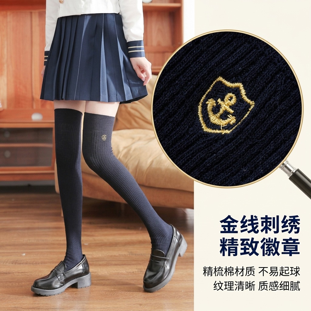 Cotton Over-The-Knee Socks, Jk High Socks, Long Socks, Student Socks, Autumn and Winter Thigh-High Socks, Women's Long Socks, Embroidered Women's Socks