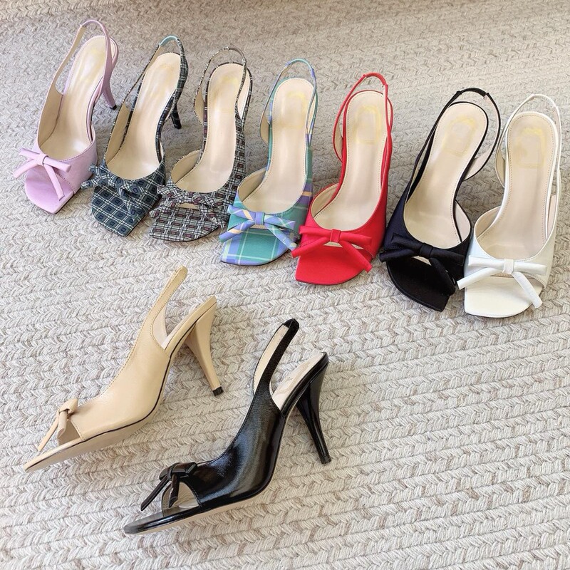 High-end D-brand new fashion high-heeled shoes with bow, open-toe silk fish-mouth sandals, versatile French-style sexy women's shoes High-end D-brand new fashion high-heeled shoes with bow, open-toe silk fish-mouth sandals, versatile French-style sexy women's shoes