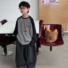 泰如2025冬季新款韩版儿童拼接袖薄绒保暖时尚打底衫男童上衣潮