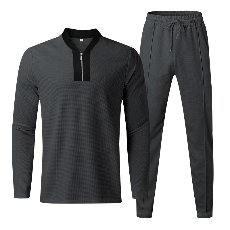 Herren Waffelstrick Zweiteiler Langarm Freizeit Set Für Herbst_voghion.com