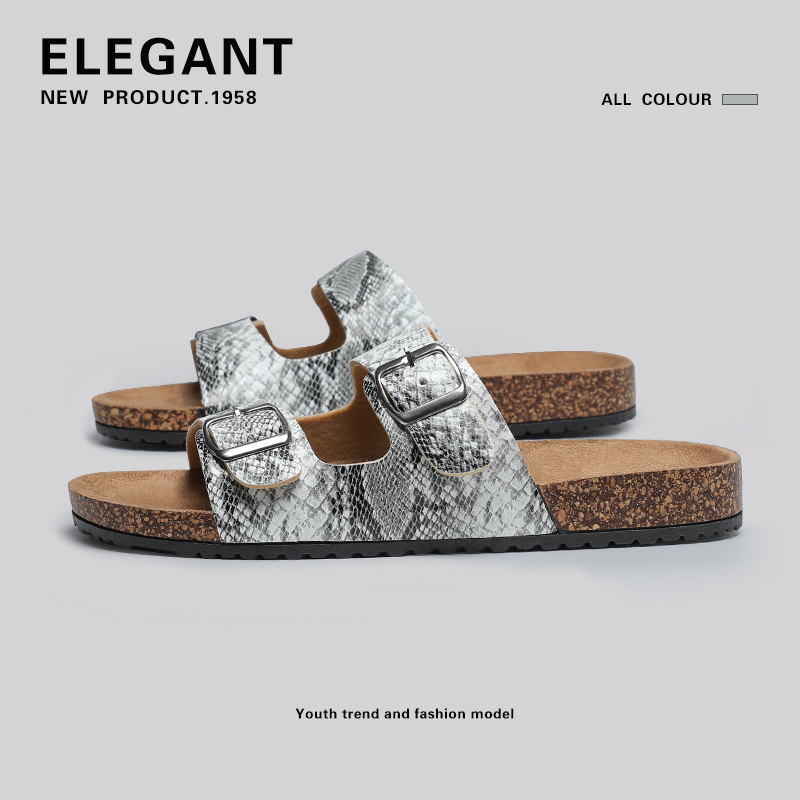 Summer New Foreign Trade Double-Strap Women's Beach Shoes Birkenstock Shoes Outdoor Casual Buckle Heightening Casual Sandals