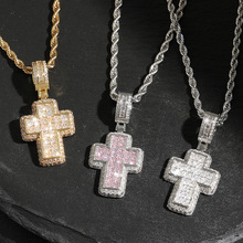 欧美个性满钻锆石十字架饰品女项链男嘻哈彩锆吊坠跨境项链百搭
