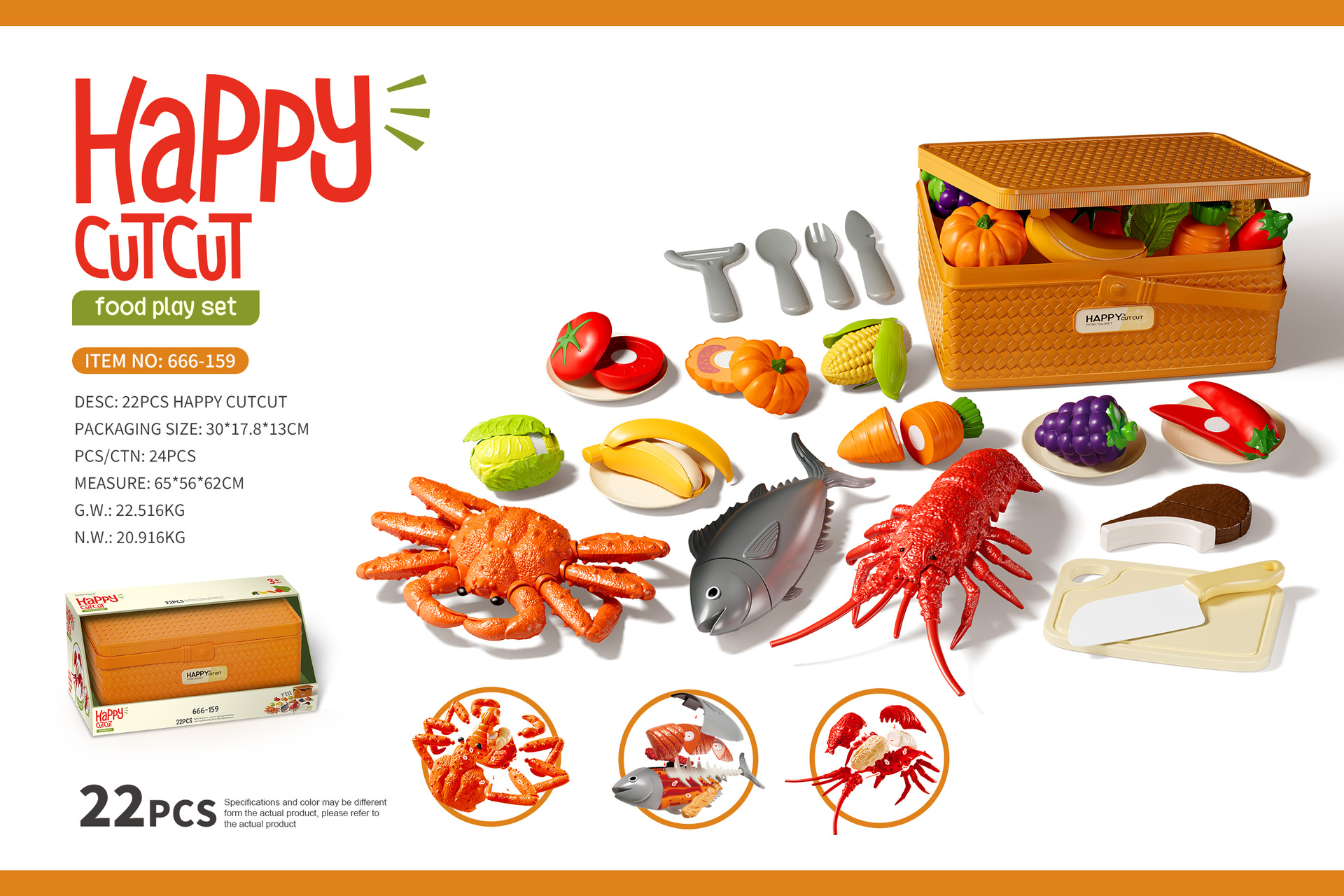 22PCS langosta, cangrejo rey, atún
