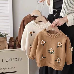 Autumn and Winter Thickened Girl's Korean Sweet Pullover Sweater Baby Girl's Sweater Western Style Little Girl's Inner Sweater