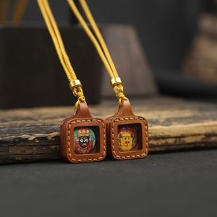 Tangka Green Tara Zhaliram Xizang Retro Necklace Pendant Leather Yellow God of Wealth Dharma Eye Mahakala