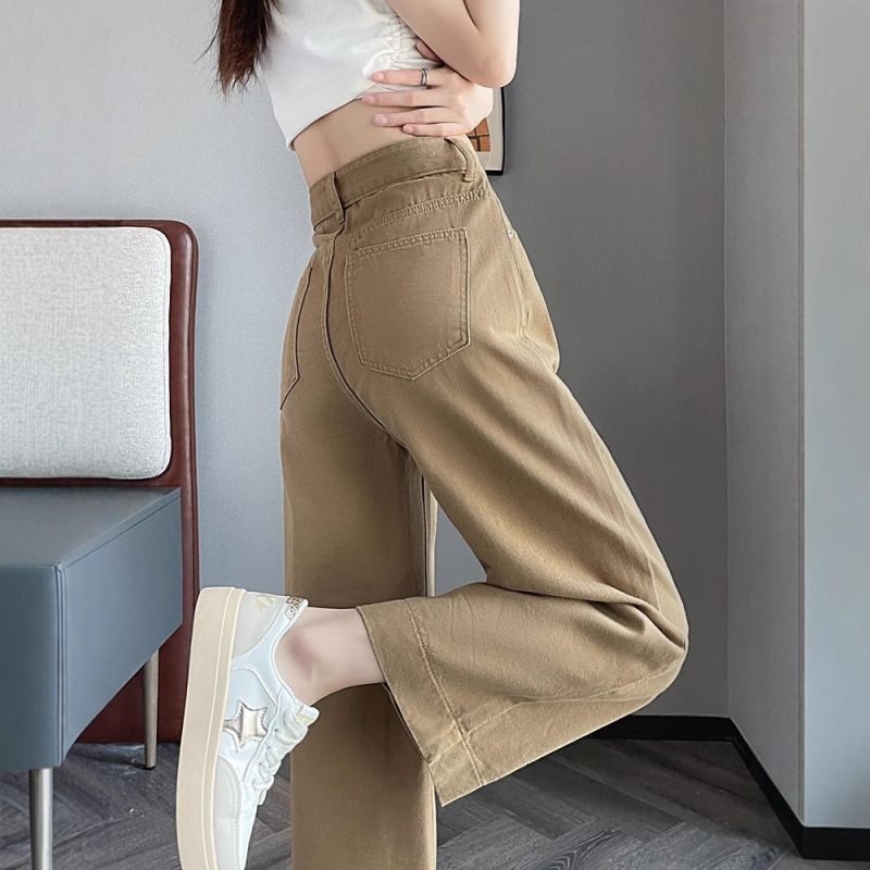 2025新款高腰显瘦宽松窄版阔腿裤小个子直筒九分牛仔裤女秋季薄款|undefined