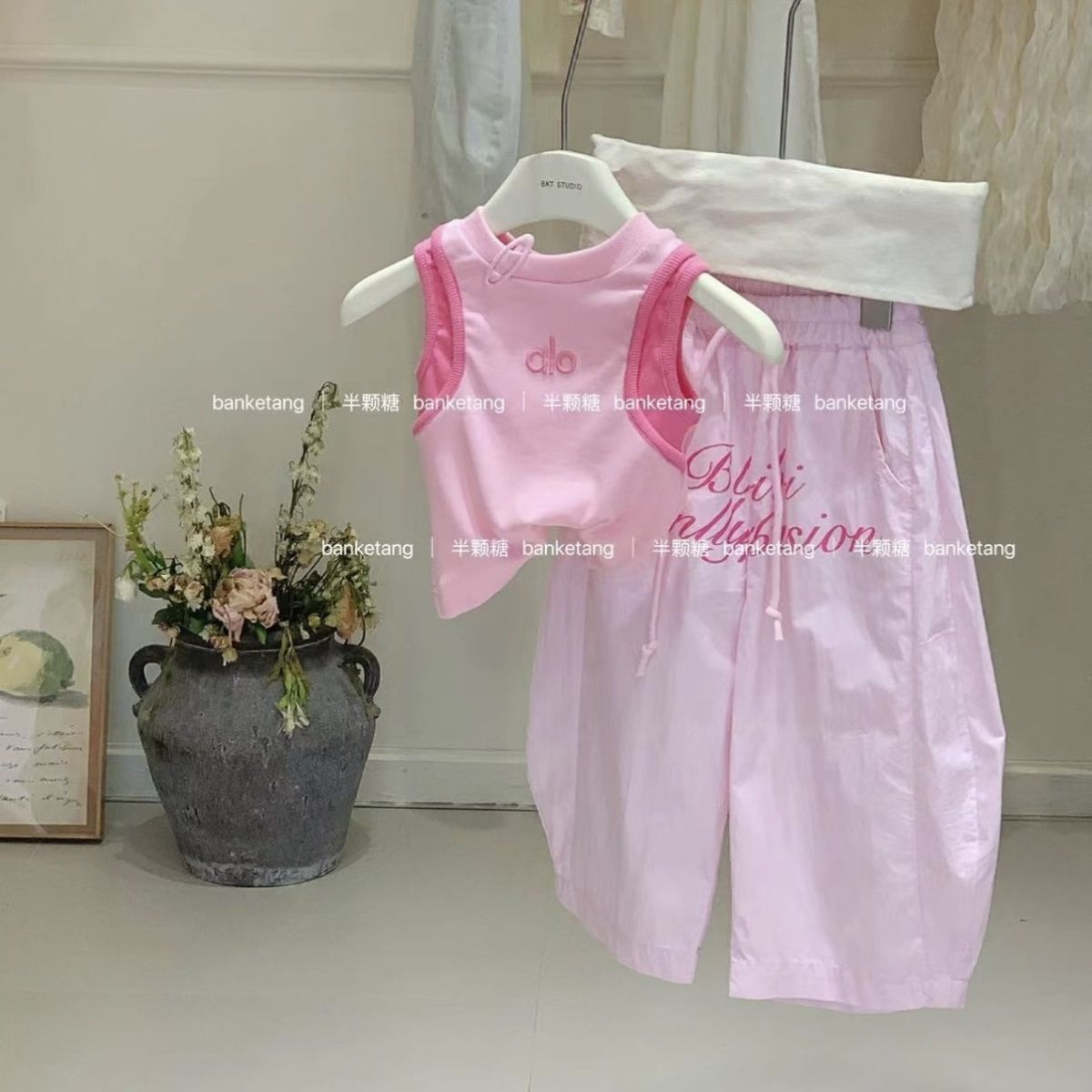 Korean Style Girls' Color-Block Sleeveless Top 2025 Summer New Trendy Versatile Embroidered Letter Vest for Baby Girls