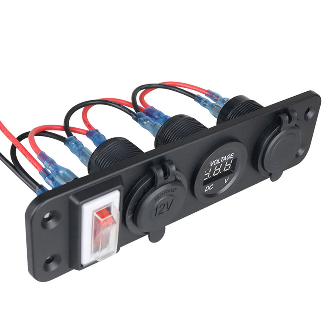 Cross-Border Car Charger with Switch, New 4-Port Panel Female Socket, Dual USB Phone Charging Dock, USB Charging Plug