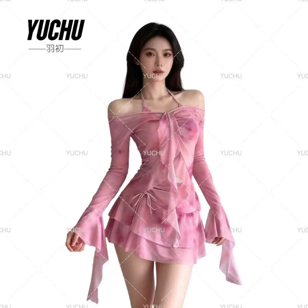 2025新款网纱泳衣大胸微胖加大显瘦遮肚分体比基尼防晒泳衣长袖