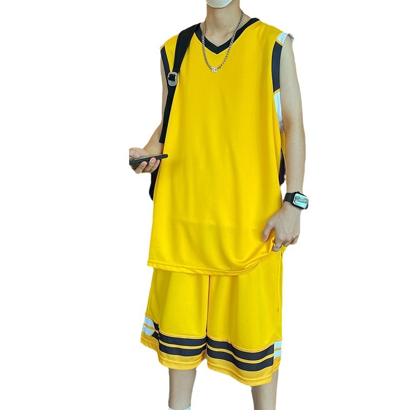 Ice Silk Sleeveless t-shirt Suit Men's Summer Quick-drying Basketball Clothes Youth Short-sleeved Sports Shorts Vest Clean