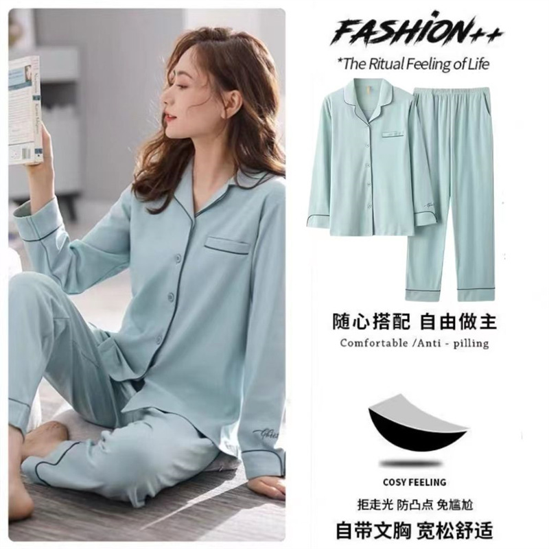 100% pijamas de algodón para madres jóvenes y de mediana edad con almohadilla en el pecho chica de manga larga casual ropa para el hogar otoño e invierno más tamaño