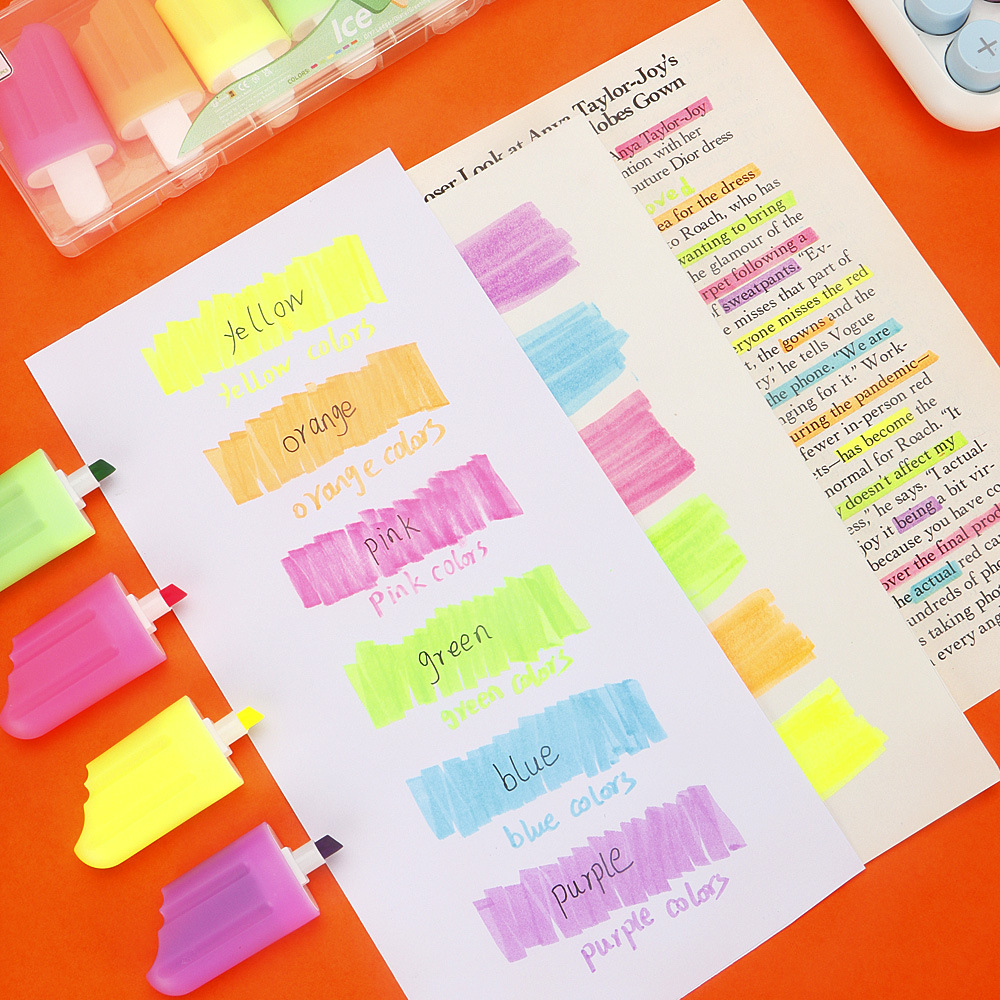 El conjunto de resaltadores de helado se puede plegar para estudiantes de dibujos animados creativos dibujos de dibujos animados a mano marcadores de graffiti marcadores