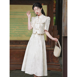 H2C New Chinese Style Retro National Style Suit Dress for Women Summer 2024 New Model Stunning Light Luxury High-End Empress Sister Two
