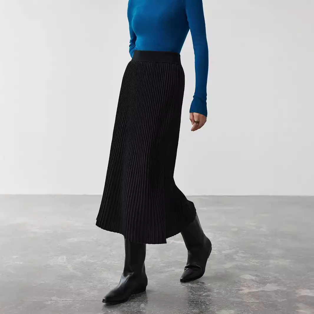 秋季新品女士羊毛半身裙中长款纯色优雅气质针织裙时尚百褶裙批发