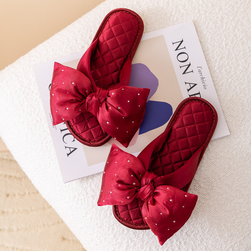 Silk Satin Bowknot Home Slippers, Non-Slip, Soft Sole, Breathable, Comfortable, High-End Feel, Indoor Fashion, Versatile, New Style Silk Satin Bowknot Home Slippers, Non-Slip, Soft Sole, Breathable, Comfortable, High-End Feel, Indoor Fashion, Versatile, New Style