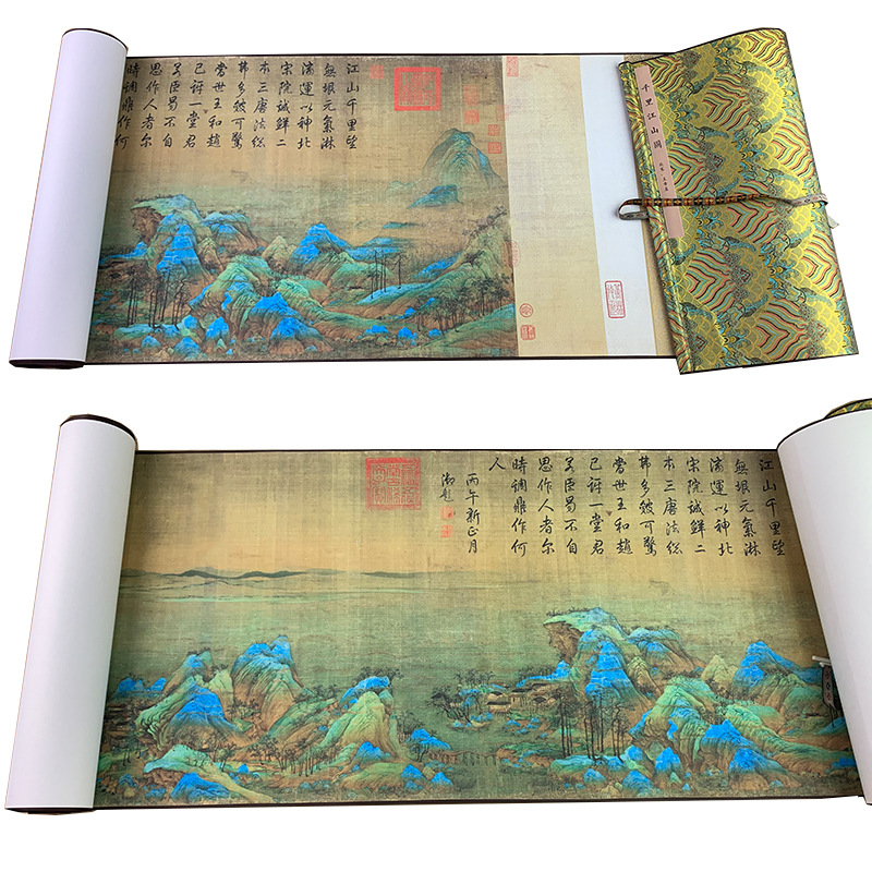 2022春晚展示千里江山图全图风景青绿王希孟国画古代名画收藏