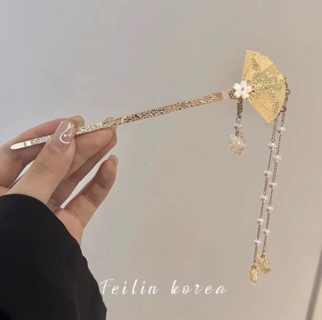 Estilo antiguo paso sacudida borla ventilador horquilla hembra de alto grado updo horquilla nuevo cheongsam chino Hanfu hairpin tocado