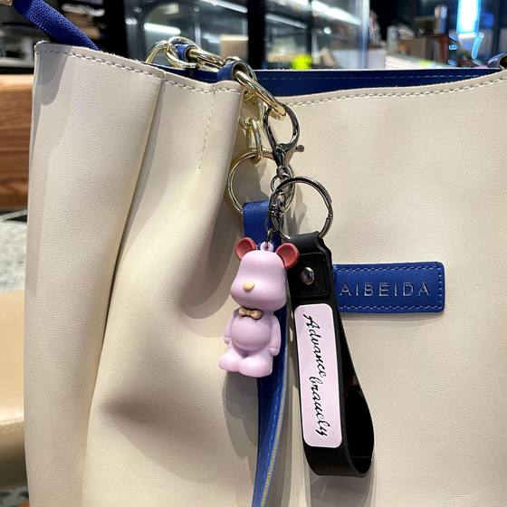 Trendy Nordic violence bow bear cute cartoon keychain creative ornaments car key chain couple backpack pendant