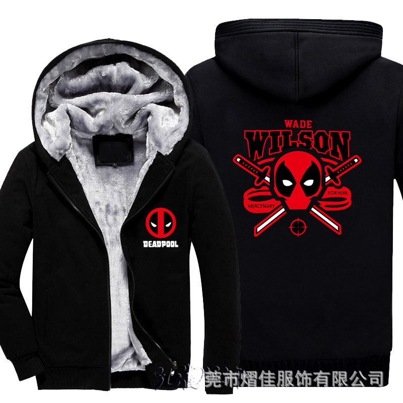 Deadpool Winter Coat Sports Casual Men's Cotton Sweatshirt Baseball Suit Men's fleece-lined Thickened Warm
