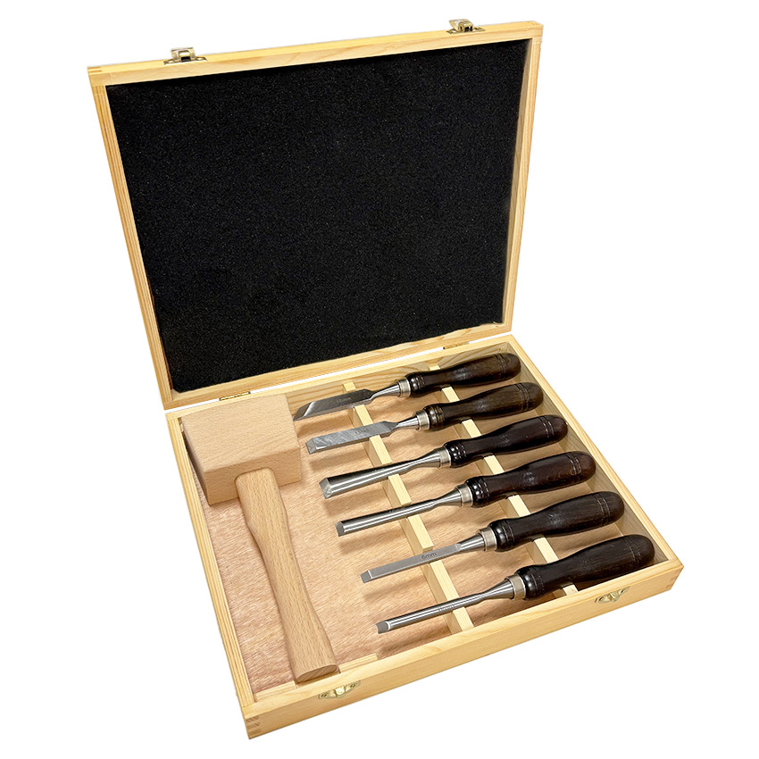 厂家木工雕花凿车刀7PCS锋钢刀凿实木木盒套装雕刻刀刻花凿子批发