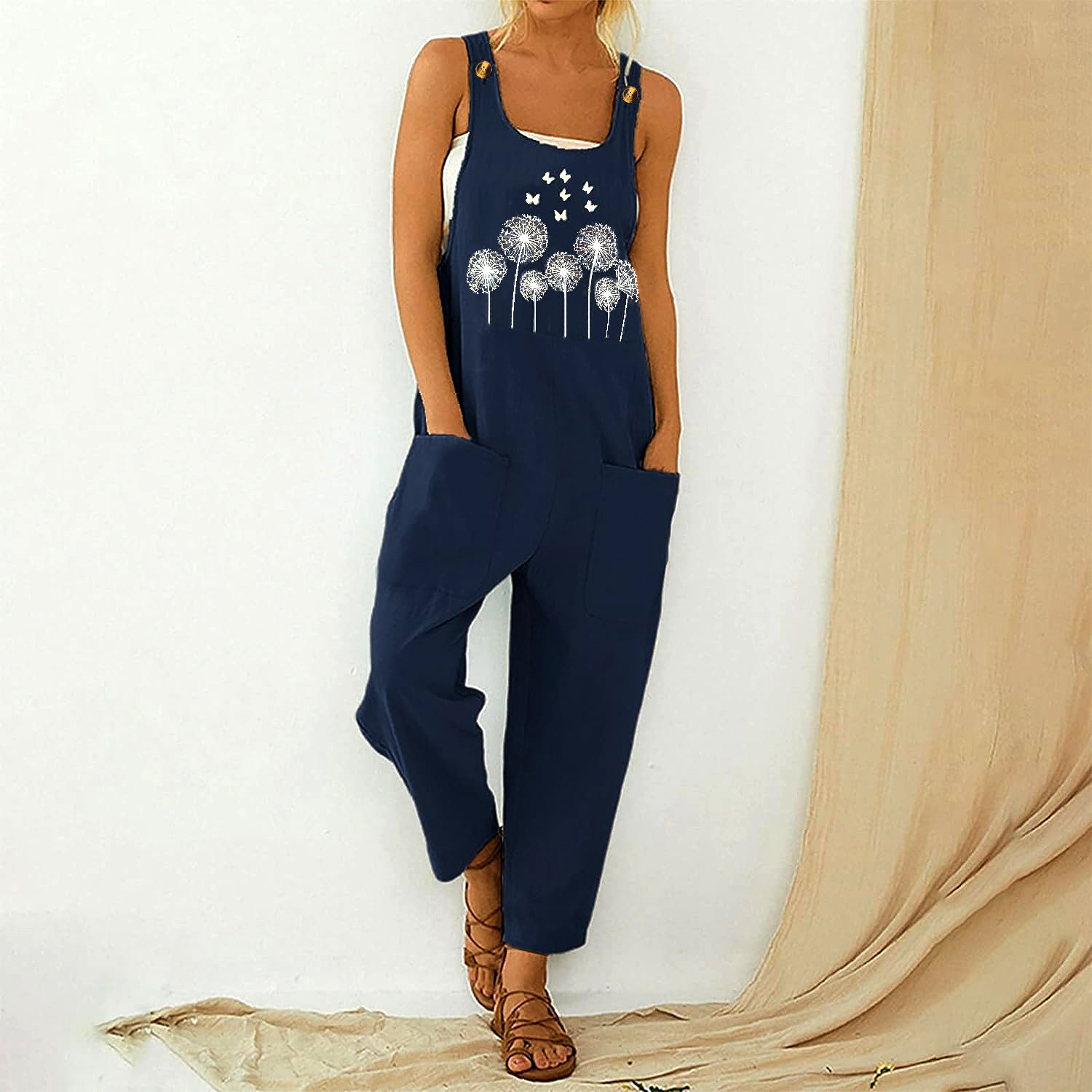 thumbnail image 3 of Pantalones casuales de talla grande, monos holgados con estampado y bolsillos grandes, pantalones casuales para mujer, 3 of 6