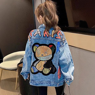 Spring Denim Jacket 2025 New Loose Plus-Size Women's Denim Jacket with Beaded Heavy-Duty Design Women's Jacket