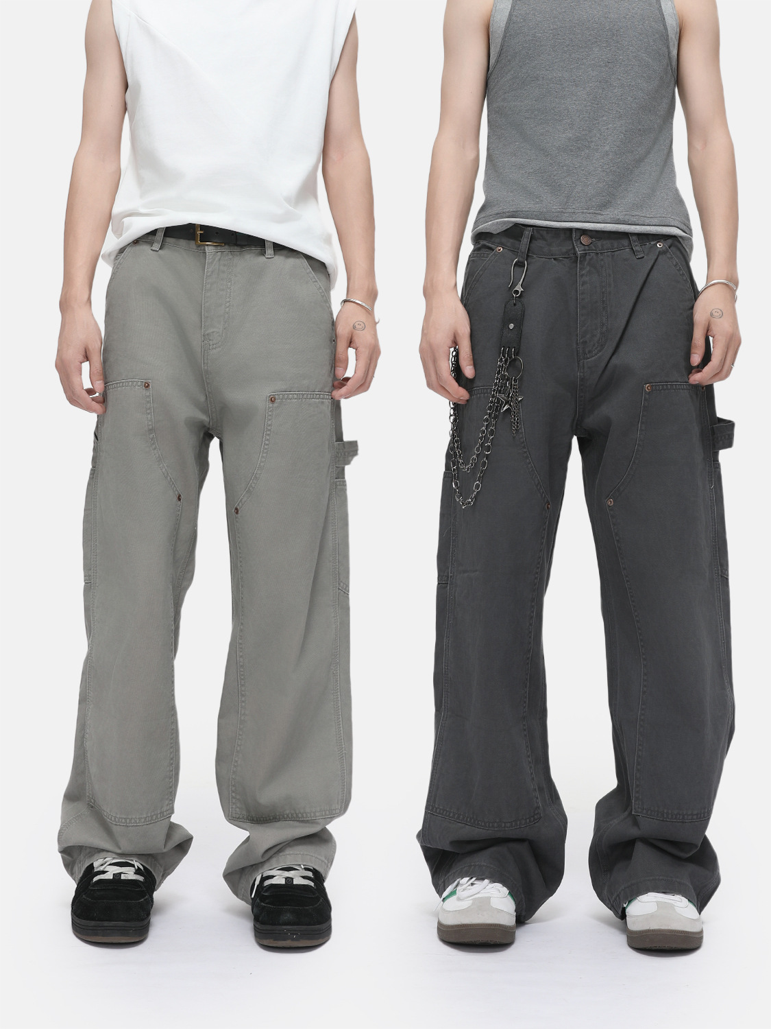 MTLCLOTHES Hombres| Estructura retro remaches herramientas versátiles madera lavado jeans ocio suelto