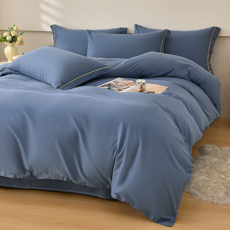 Home Textile Class a Long-Staple Cotton Four-Piece Set, All-Cotton Single Duvet Cover, Embroidered Pure Cotton Pillowcase, Solid Color Fitted Sheet Set